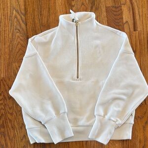 Varley Cream Cowl Neck Half-Zip Sweater